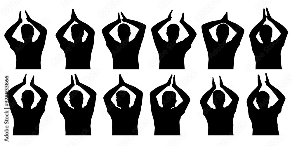 Set of silhouettes of applauding man, clapping hands. Vector illustration. Set of silhouettes of applauding man, clapping hands. Vector illustration.
