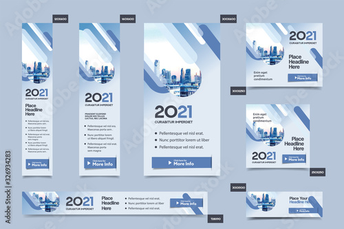 City Background Corporate Web Banner Template in multiple sizes. Easy to adapt to Brochure, Annual Report, Magazine, Poster, Corporate Advertising media, Flyer, Website.