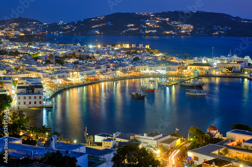 Mykonos island port with boats  Cyclades islands  Greece