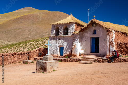 Straw roof church at Machuca village near San Pedro de Atacama