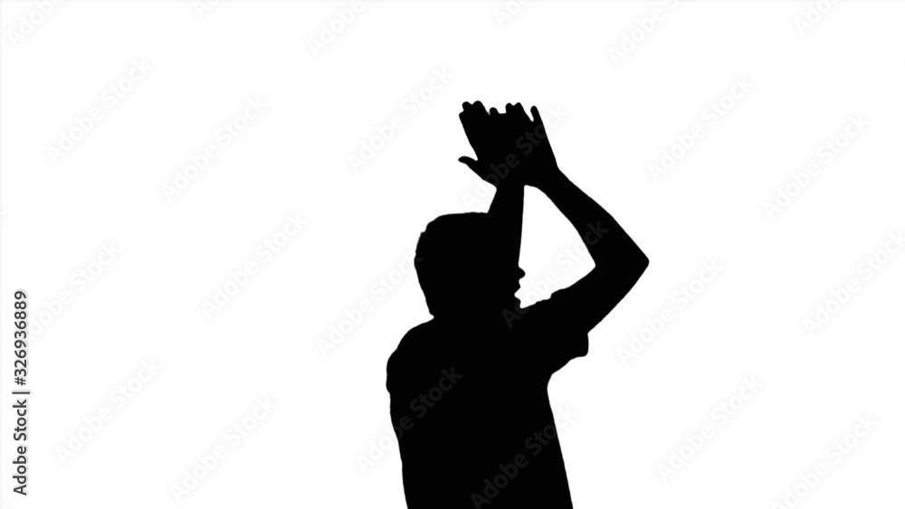 Applauding man, black silhouette on white background Applauding man, black silhouette on white background