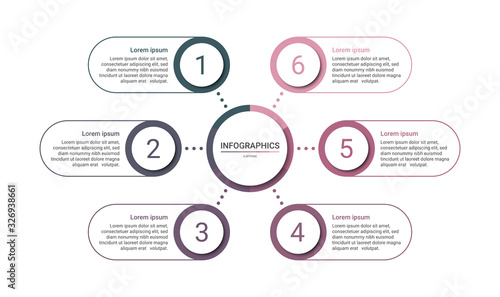Timeline infographic template with 6 options on white background, vector illustration