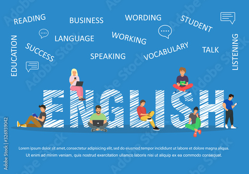 English word for education with icons flat design