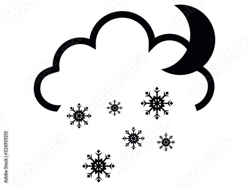 Black and White Weather Forecast Icon for Snowy Night