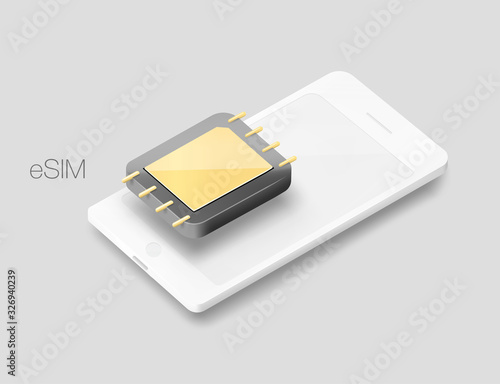 Smartphone with simcard. Vector illustration on grey background. Ready for your design. EPS10.