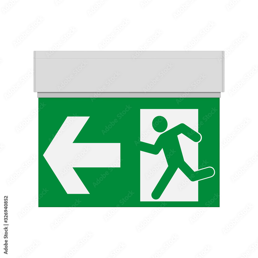 Emergency light for signage, realistic vector illustration. Green exit sign. Design element