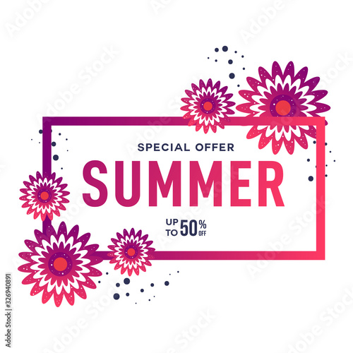 Summer sale banner template with beautiful lovely colorful flower for online shopping