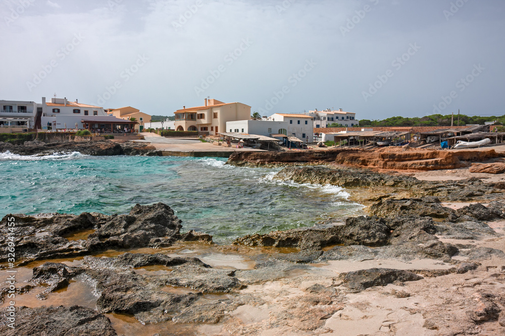 Fishing village on the coast of Formentera in the Balearic Islands in Spain.