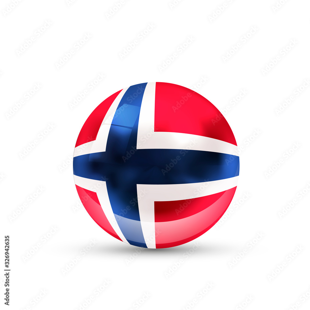 Norway flag projected as a glossy sphere on a white background Norway flag projected as a glossy sphere on a white background