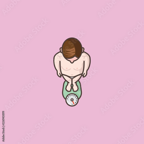 Top view of obese person on bathroom scales vector illustration for Weigh-in Day