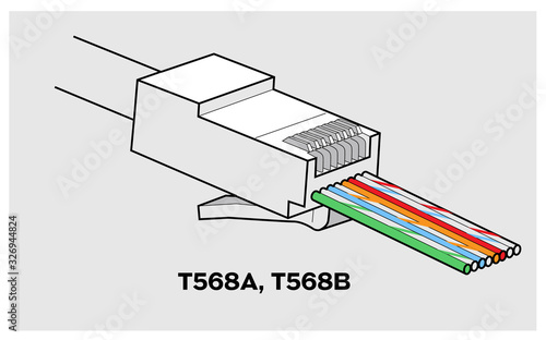 RJ45 Network Connector T568A/T568B Closeup view