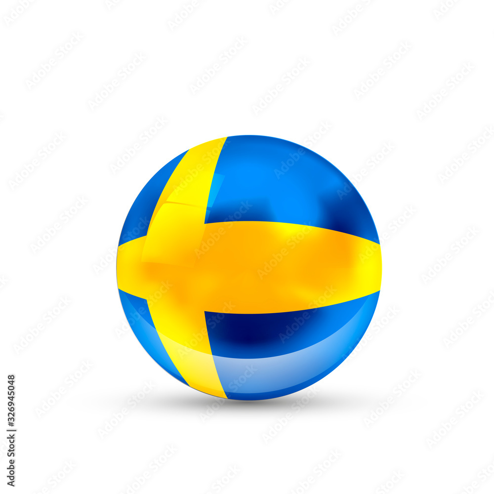 Sweden flag projected as a glossy sphere on a white background Sweden flag projected as a glossy sphere on a white background