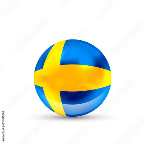 Sweden flag projected as a glossy sphere on a white background