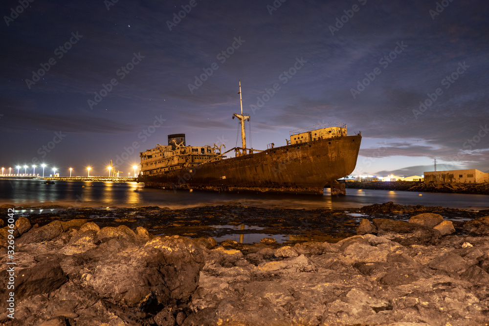 Fototapeta premium Shipwreck Temple Hall on the shore of Lanzarote, Canary Islands
