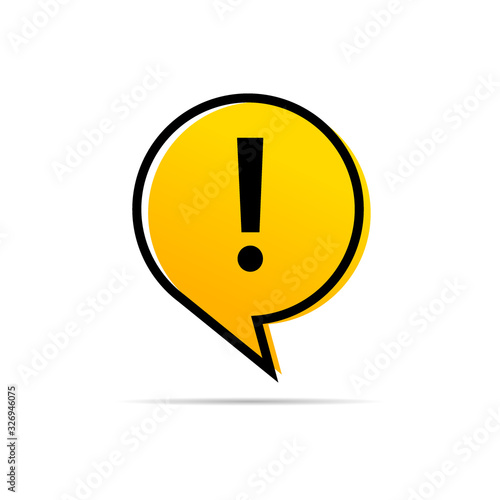 Exclamation warning attention symbol in a yellow message bubble icon vector in flat style isolated on white eps 10