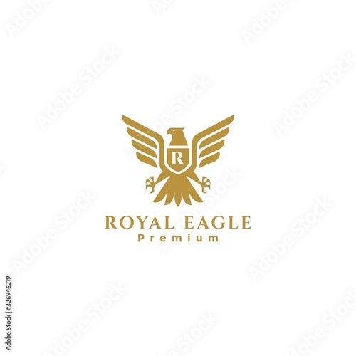 Gold Royal Eagle badge logo, falcon logo, hawk logo, eagle heraldic logo
