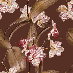 Wandcirkels Orchidee patronen Aquarel orchideeën op zachte achtergrond  © max craft