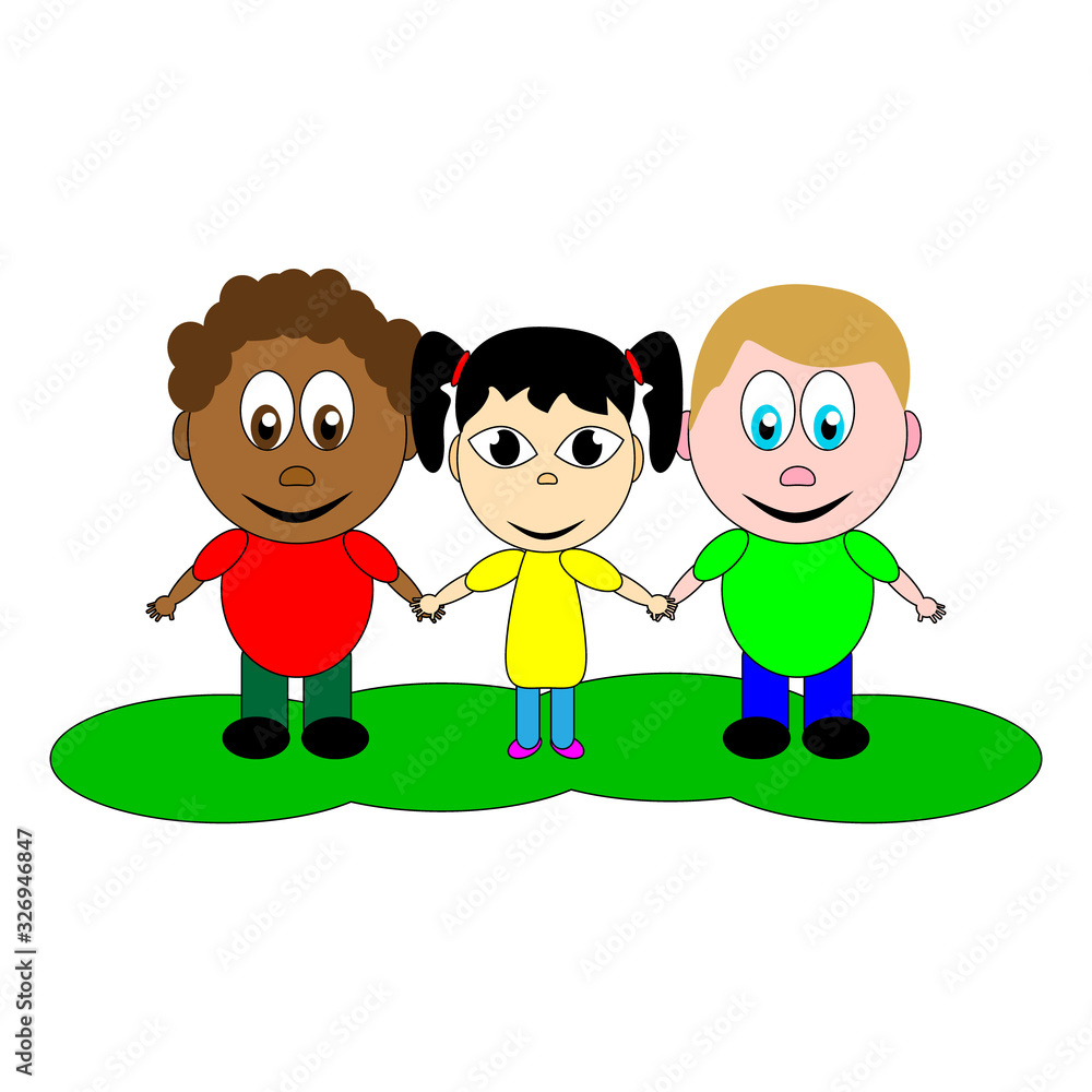 An excellent coupling of friendship of children of different nationalities on a light background