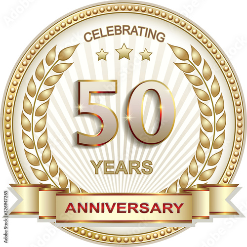 50 years anniversary vector golden design background for celebration, congratulation and birthday card, logo