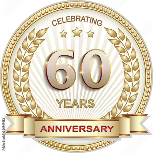 60 years anniversary vector golden design background for celebration, congratulation and birthday card