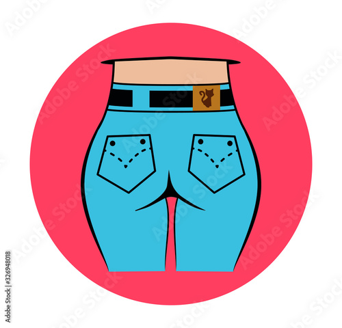 Flat icon depicting beautiful female buttocks in jeans.