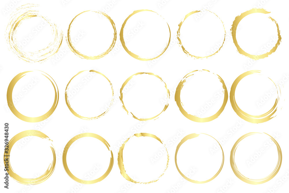 Set of isolated circles frame with gold texture. 15 line styles with golden effect. Isolated vectors Set of isolated circles frame with gold texture. 15 line styles with golden effect. Isolated vectors