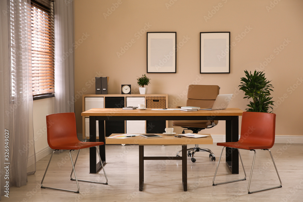 Director's office with large wooden table. Interior design Director's office with large wooden table. Interior design
