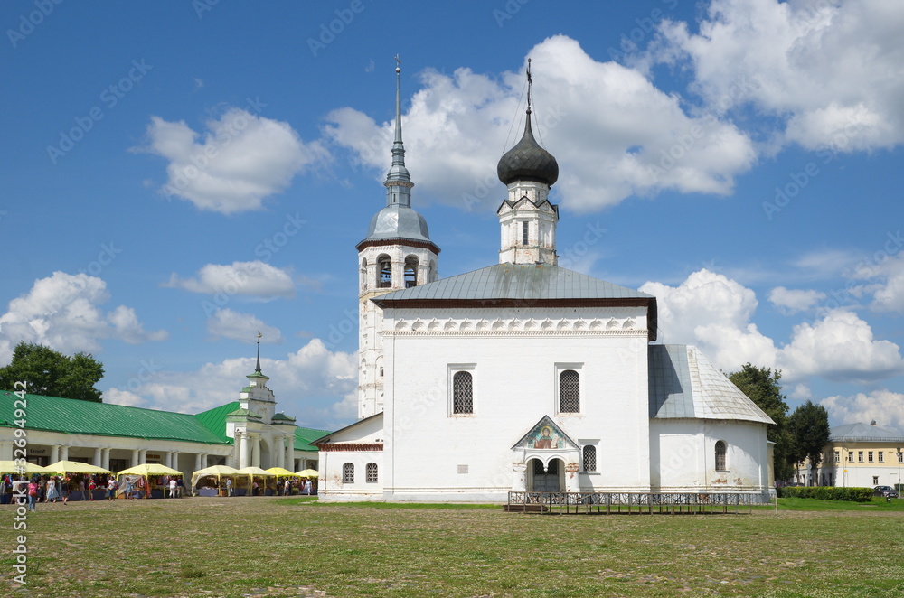 Suzdal, Russia - July 26, 2019: Church of the Resurrection on the Torgovaya square. Golden ring of Russia