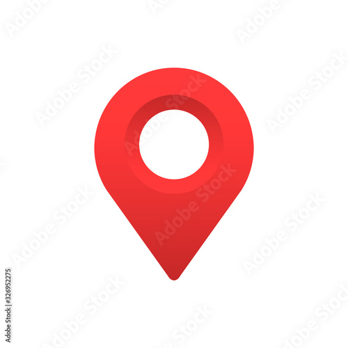 Red map pin. Concept of global coordinate, dot, needle tip, ui. 3D graphic design on white background.