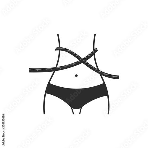 Women waist, weight loss, waistline icon isolated on white background. Vector illustration.