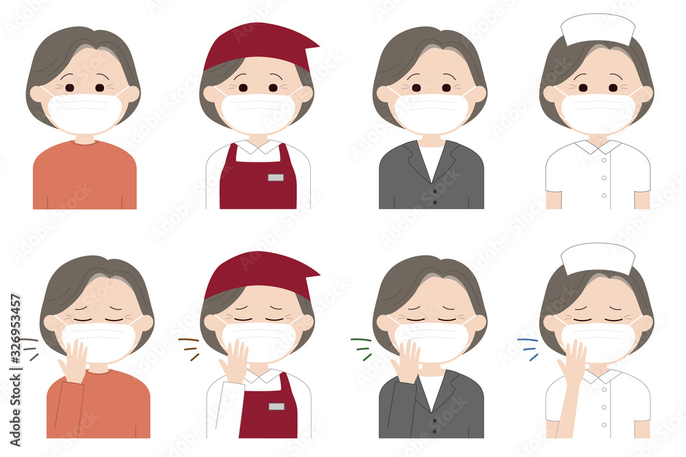 Group of women wearing a medical face mask to prevent coronavirus or covid-19 or another type of virus. Vector illustration isolated on white background. Group of women wearing a medical face mask to prevent coronavirus or covid-19 or another type of virus. Vector illustration isolated on white background.