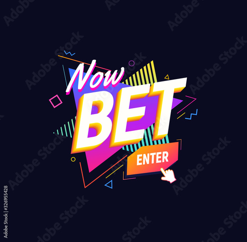 Bet now isolated vector icon 90s retro style design. Sticker for gamble or sport betting on dark background.