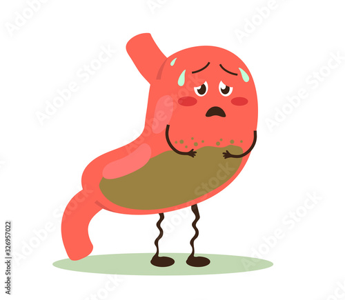 Stomach on a white background. Digestive disorder. Vector illustration.