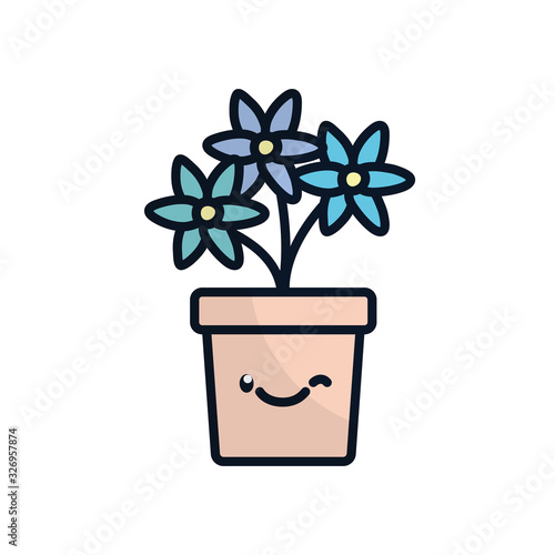 Isolated kawaii flowers inside pot flat fill style icon vector design