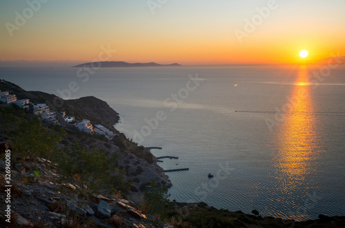 Sunset in Crete. Greek Island. Seaside of Crete island, Greece.