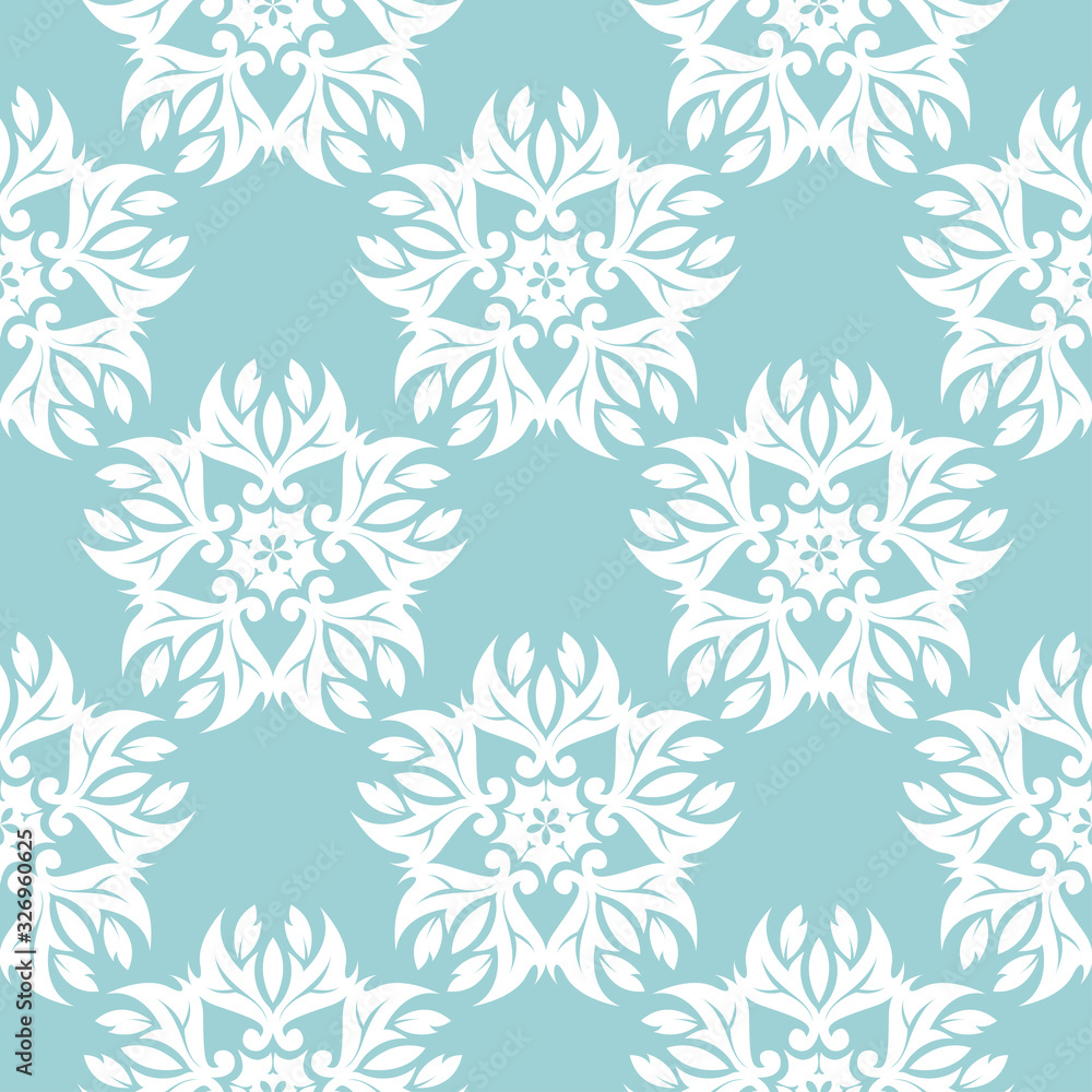 Floral seamless background. White design on blue backdrop Floral seamless background. White design on blue backdrop