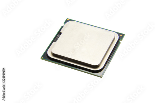 Closeup CPU (Central Processing Unit) or Microchip Computer isolated on white background with clipping path