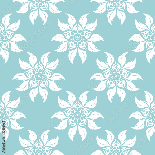 Floral seamless pattern. White flowers on blue background