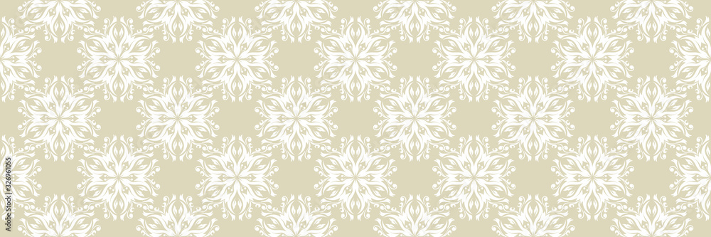 Floral seamless pattern. White design on olive green background Floral seamless pattern. White design on olive green background