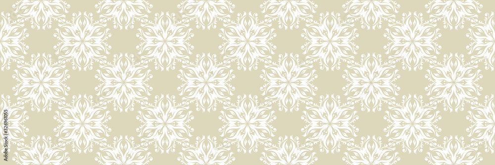 Floral seamless pattern. White design on olive green background