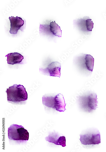 purple watercolor abstract spots on a white background
