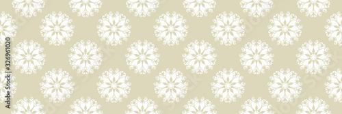 Floral seamless background. White design on long olive green backdrop
