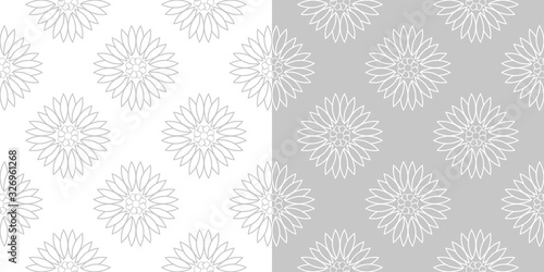 Floral seamless patterns. Gray and white monochrome design compilation