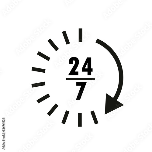 Time icon. Time and watch, timer symbol. UI. Web. Logo. Clock sign. 24 hours time icon. Watch symbol. Classic flat style. Simple 24 hours icon. Vector
