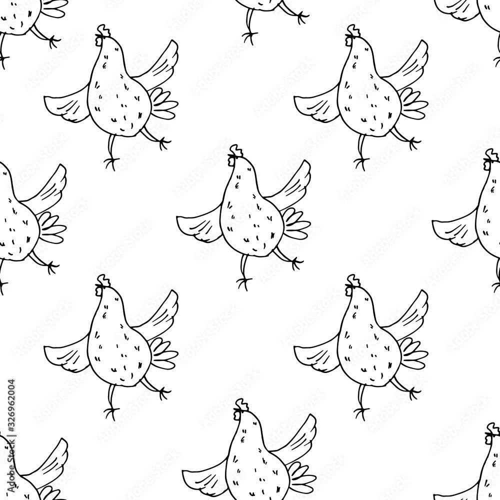 Fototapeta premium Hen. Seamless pattern. Line art. 