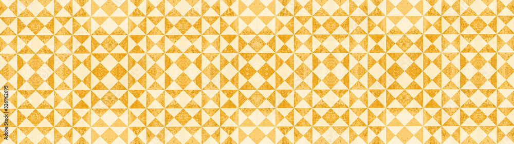 Yellow ocher white traditional motif tiles texture background banner - Vintage retro cement tile with triangular square pattern Yellow ocher white traditional motif tiles texture background banner - Vintage retro cement tile with triangular square pattern