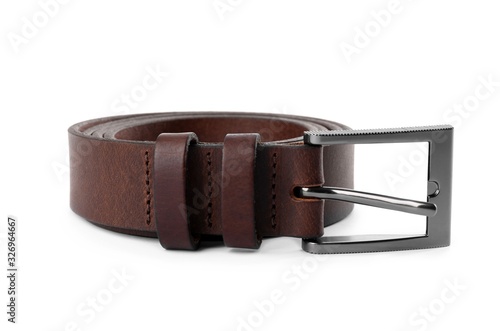 Canvas Print Stylish brown leather belt isolated on white