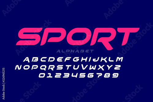 Sport style font design, all caps alphabet letters and