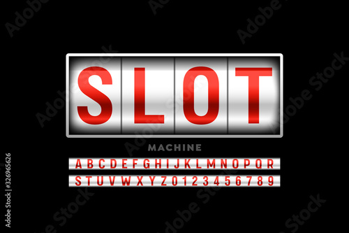 Slot machine style font, alphabet letters and numbers