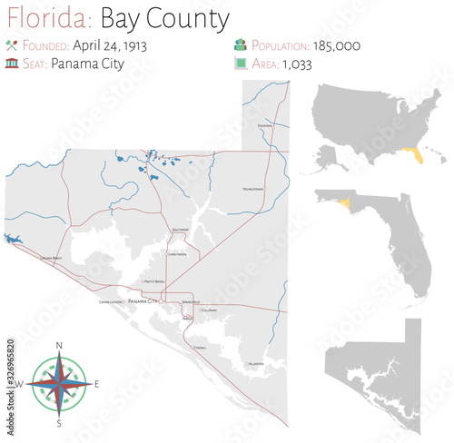 Large and detailed map of Bay county in Florida, USA.